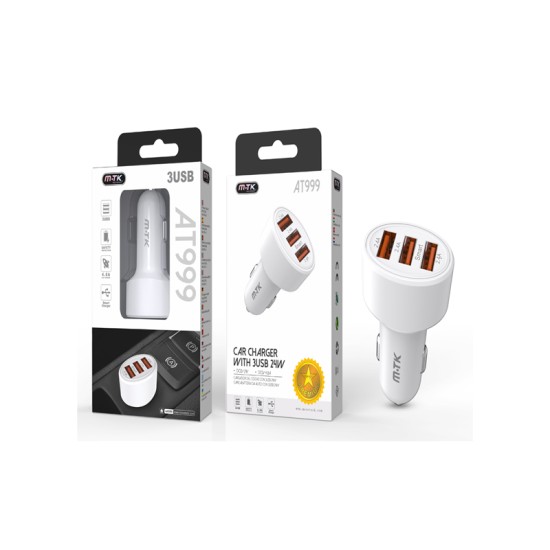 SMART CAR CHARGER WITH 3 USB 24W MTK WHITE